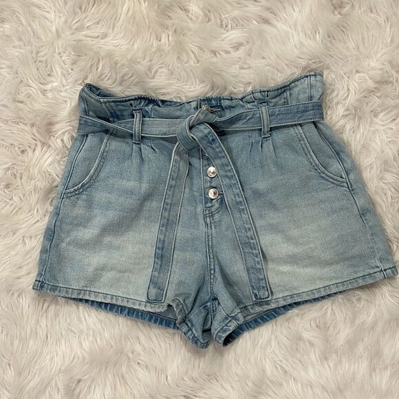 AEROPOSTALE Light Wash Denim Paper Bag Shorts sz 10 - Picture 1 of 14